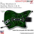 PS2 Guitar Hero I & II White Wireless Abstract 01 Green Skin