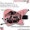 PS2 Guitar Hero I & II White Wireless Big Kiss Lips Black On Pink Skin