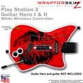 PS2 Guitar Hero I & II White Wireless Big Kiss Lips Black On Red Skin