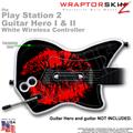 PS2 Guitar Hero I & II White Wireless Big Kiss Lips Red On Black Skin
