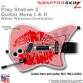 PS2 Guitar Hero I & II White Wireless Big Kiss Lips Red On Pink Skin