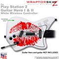 PS2 Guitar Hero I & II White Wireless Big Kiss Lips Red On White Skin