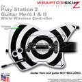 PS2 Guitar Hero I & II White Wireless Bullseye Black and White Skin