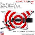 PS2 Guitar Hero I & II White Wireless Bullseye Red and White Skin