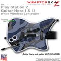 PS2 Guitar Hero I & II White Wireless Camouflage Blue Skin
