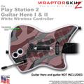 PS2 Guitar Hero I & II White Wireless Camouflage Pink Skin