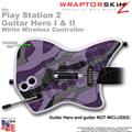 PS2 Guitar Hero I & II White Wireless Camouflage Purple Skin