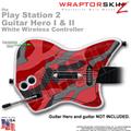 PS2 Guitar Hero I & II White Wireless Camouflage Red Skin