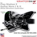PS2 Guitar Hero I & II White Wireless Chrome Skull on Black Skin