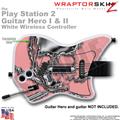 PS2 Guitar Hero I & II White Wireless Chrome Skull on Pink Skin