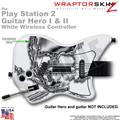 PS2 Guitar Hero I & II White Wireless Chrome Skull on White Skin