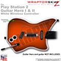 PS2 Guitar Hero I & II White Wireless Colorburst Orange Skin