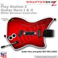 PS2 Guitar Hero I & II White Wireless Colorburst Red Skin