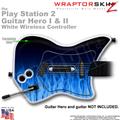 PS2 Guitar Hero I & II White Wireless Fire Blue Skin