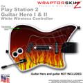 PS2 Guitar Hero I & II White Wireless Fire on Black Skin
