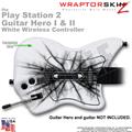 PS2 Guitar Hero I & II White Wireless Lightning Black Skin