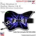 PS2 Guitar Hero I & II White Wireless Lightning Blue Skin
