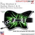 PS2 Guitar Hero I & II White Wireless Lightning Green Skin