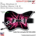 PS2 Guitar Hero I & II White Wireless Lightning Pink Skin