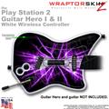 PS2 Guitar Hero I & II White Wireless Lightning Purple Skin