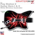 PS2 Guitar Hero I & II White Wireless Lightning Red Skin