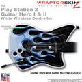 PS2 Guitar Hero I & II White Wireless Metal Flames Blue Skin