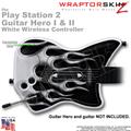 PS2 Guitar Hero I & II White Wireless Metal Flames Chrome Skin