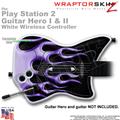 PS2 Guitar Hero I & II White Wireless Metal Flames Purple Skin