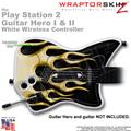 PS2 Guitar Hero I & II White Wireless Metal Flames Yellow Skin