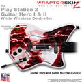 PS2 Guitar Hero I & II White Wireless Radioactive Red Skin