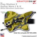 PS2 Guitar Hero I & II White Wireless Camouflage Yellow Skin