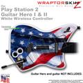 PS2 Guitar Hero I & II White Wireless Ole Glory Skin
