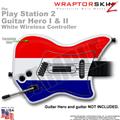 PS2 Guitar Hero I & II White Wireless Red, White and Blue Skin