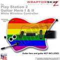 PS2 Guitar Hero I & II White Wireless Rainbow Stripes Skin