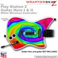 PS2 Guitar Hero I & II White Wireless Rainbow Swirl Skin