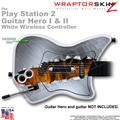 PS2 Guitar Hero I & II White Wireless Ripped Metal Fire Skin