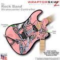 Chrome Skulls on Pink WraptorSkinz  Skin fits Rock Band Stratocaster Guitar for Nintendo Wii, XBOX 360, PS2 & PS3 (GUITAR NOT INCLUDED)