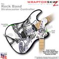 Chrome Skulls on White WraptorSkinz  Skin fits Rock Band Stratocaster Guitar for Nintendo Wii, XBOX 360, PS2 & PS3 (GUITAR NOT INCLUDED)