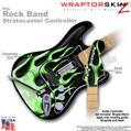 Metal Flames Green WraptorSkinz  Skin fits Rock Band Stratocaster Guitar for Nintendo Wii, XBOX 360, PS2 & PS3 (GUITAR NOT INCLUDED)