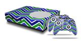 WraptorSkinz Decal Skin Wrap Set works with 2016 and newer XBOX One S Console and 2 Controllers Zig Zag Blue Green