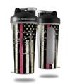 Skin Decal Wrap works with Blender Bottle 28oz Painted Faded and Cracked Pink Line USA American Flag (BOTTLE NOT INCLUDED)