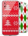2 Decal style Skin Wraps set compatible with Apple iPhone X and XS Ugly Holiday Christmas Sweater - Christmas Trees Red 01