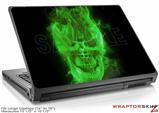 Large Laptop Skin Flaming Fire Skull Green