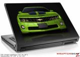 Large Laptop Skin 2010 Chevy Camaro Green - Black Stripes on Black