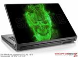 Medium Laptop Skin Flaming Fire Skull Green