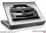 Medium Laptop Skin 2010 Chevy Camaro Silver - White Stripes