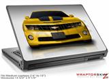 Medium Laptop Skin 2010 Chevy Camaro Yellow - Black Stripes