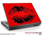 Small Laptop Skin Big Kiss Lips Black on Red