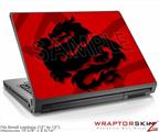 Small Laptop Skin Oriental Dragon Black on Red