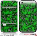 iPhone 3GS Decal Style Skin - Scattered Skulls Green